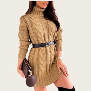 Shewin Women's Winter Dress Long Sleeve Turtleneck Cabit Knit Sweater